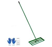 Râteau niveleur pour gazon - Râteau à gazon / lisse-gazon - Tête de 75,8 x 25,4 cm - Long manche en acier de 198 cm - Gants de jardinage inclus - Pour le jardin, les terrains de golf et l'agriculture