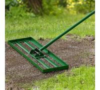 Râteau niveleur pour pelouse, outil de nivellement de 91 cm x 25 cm, niveleur robuste avec manche télescopique en acier de 198 cm, râteau de nivellement pour jardin, terrain de golf et exploitation ag