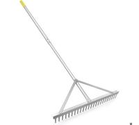 Râteau paysager Colwelt aluminium 24 dents 61 cm tête, bord à gradins, poignée 172,7 cm léger inoxydable pour tamiser sable