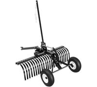 Râteau paysager tracté de 122 cm, râteaux à gazon tractés pour tracteurs tondeuses ATV, 24 dents en acier durable, hauteur et angle réglables, râteau déchaumeur robuste pour les feuilles et les débris