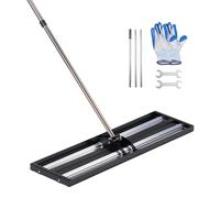 Râteau pour gazon de 255 x 763 mm, râteau niveleur avec manche extra long de 210 cm, niveleuse pour surfaces, comprenant des gants, râteau de nivellement, râteau pour gazon pour niveler les jardins et