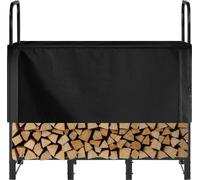 Râtelier à bois avec housse imperméable, support à bois d'extérieur de 1,22 m, support à bûches métallique pouvant contenir 1/4 de corde, capacité maximale de 400 lb, recouvert sur le dessus, râtelier
