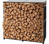Râtelier à bois avec toit incliné, support à bois d'extérieur de 1,85 m, abri de rangement pour 1/4 de corde de bois, capacité maximale de 299 kg, râtelier à bois en métal thermolaqué pour cheminée, t
