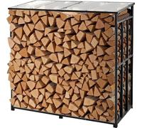 Râtelier à bois avec toit incliné, support à bois d'extérieur de 143 cm, abri de rangement pour 1/4 de corde de bois, capacité maximale de 299 kg, râtelier à bois en métal thermolaqué pour cheminée, t