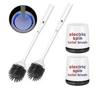 Ratolo Lot de 2 brosses de Toilette électriques en Silicone, Brosse de Toilette et Support avec Support ventilé, Brosse de Toilette, à Poser au Sol, Fixation Murale sans perçage, Rechargeables