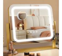 Ratsamee Miroir Coiffeuse, 35 x 30 CM Miroir de Maquillage LED avec éclairage à 3 Couleurs et Intensité Réglable, Commande par écran Tactile Intelligent, Pivotant à 360°, 14"× 12", Doré