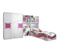 Rauch Meubles Chambre d'enfant Kate Chambre Fille Style Princesse Blanc avec Motif Rose Et Or Ensemble de Pépinière Composé d'une Armoire