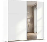 Rauch Santiago Armoire à 2 Portes coulissantes et Miroir avec Pack d’Accessoires Classique (4 tablettes, 2 tringles à vêtements, 1 patère à Crochets) Blanc Dimensions (l x H x P) 218 x 210 x 59 cm