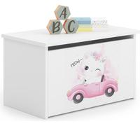 raumhirsch : Coffre à jouets DARIA, chat rose, voiture, coffre à jouets avec banc, boîte de rangement, coffre pour chambre d'enfant, blanc