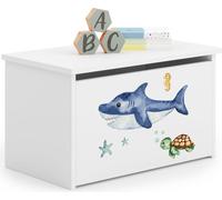 raumhirsch : Coffre de rangement pour jouets DARIA, thème : requin et monde sous-marin. Coffre de rangement avec banc intégré, boîte de rangement pour chambre d'enfant, couleur : blanc