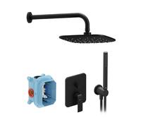 Ravak Flat - Set de douche avec mitigeur encastré, corps d’encastrement, 25x25 cm, noir X07S071