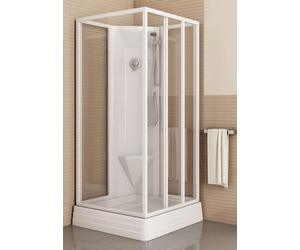 Ravak Supernova - Cabine de douche d'angle avec paroi fixe ASBP3, 91x91 cm - blanc, verre raisin (4 pièces) 83677112ZG