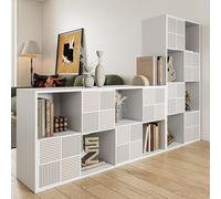 Ravas Bibliothèque multifonctionnelle avec 8 compartiments et façade en grille, 60 x 30 x 125 cm, étagère cubique pour salon, bureau et chambre à coucher, blanche