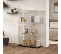 Ravas Vitrine en verre de 123 cm de haut, vitrine en verre debout, barre lumineuse LED, serrure à clé, 3 niveaux avec 2 portes, design panoramique transparent, vitrine de collection pour salon, noir