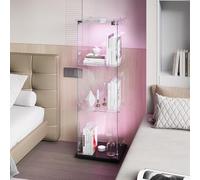 Ravas Vitrine en verre de 123 cm de haut, vitrine en verre debout, lumière LED, serrure à clé, 3 niveaux avec 1 porte, design panoramique transparent, vitrine de collection pour salon, noir