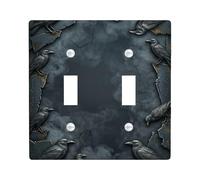 Raven Plaque d'interrupteur mural double en plastique noir gothique fumé craquelé Halloween Taille standard pour chambre à coucher, salle de bain, cuisine, entrée