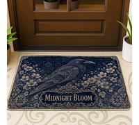 Raven Welcome Paillasson gothique vintage fleurs ornementales en caoutchouc bleu marine antidérapant pour entrée, porche, salle de bain, bureau, 73,6 x 43,2 cm