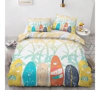 RAVILO Housse de Couette 140x200 Planche de Surf Parure de Lit 1 Personne Hawaii 3D Housses de Couettes Microfibre Douce Imprimée et 2 Taie d'oreiller 65x65 cm avec Zippée
