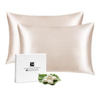 Ravmix Taie d'oreiller en Soie 100% Mûrier 21 Momme 40x80 cm Beige | Protège cheveux et peau, Réduit frisottis et ridules, Avec fermeture éclair, Naturelle, Cool, Cadeau pour Elle Lui, 2 unité