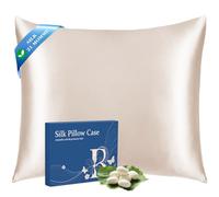 Ravmix Taie d'oreiller en Soie 100% Mûrier 21 Momme 60x60 cm Beige | Protège cheveux et peau, Réduit frisottis et ridules, Avec fermeture éclair, Naturelle, Cool, Cadeau pour Elle Lui, 1 unité