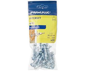 Rawlplug R-S1-SM05037/20 Lot de 20 fixations métalliques avec vis métriques pour plaque de plâtre Fixation murale cavité 5 x 37 mm Argenté