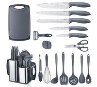 RAXCO Lot de 18 pi¨¨ces couteaux de cuisine avec bloc, ustensiles de cuisine avec set de 5 pi¨¨ces de couteaux et 7 pi¨¨ces de spatules en silicone, set d'accessoires de cuisine
