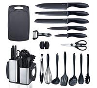 RAXCO Lot de 18 pi¨¨ces couteaux de cuisine avec bloc, ustensiles de cuisine avec set de 5 pi¨¨ces de couteaux et 7 pi¨¨ces de spatules en silicone, set d'accessoires de cuisine
