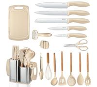 RAXCO Lot de 18 pi¨¨ces couteaux de cuisine avec bloc, ustensiles de cuisine avec set de 5 pi¨¨ces de couteaux et 7 pi¨¨ces de spatules en silicone, set d'accessoires de cuisine