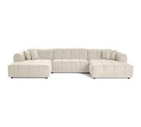 Ray - canapé panoramique en U 7 places en tissu texturé - Beige Beige G