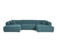 Best mobilier Canapé panoramique en U Ray 7 places tissu texturé Bleu grisé