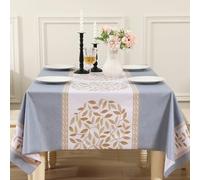Rayapot Nappe carrée en PVC facile à nettoyer - En vinyle résistant aux taches, imperméable à l'huile et aux déversements, pour cuisine, salle à manger - Motif feuille - Bleu - 140 x 140 cm