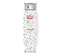 Rayen | Planche à Repasser | Gamme Basic | Planche avec Maille Métallique | Hauteur Réglable | Repose - Plaques | Grise/Imprimée Blanche | Dimensions : 120 x 38 cm