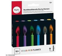 Rayher 31587000 Bougies colorées, 12 bougies + 12 bougeoirs, assortiment multicolore avec flamme colorée, 5mm ø, porte-bougies fournis, party, anniversaire, jubilé