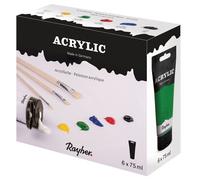 Rayher 38931000 Kit de couleurs acryliques Rayher, couleurs assorties 6 x 75,0 ml, 1 paquet