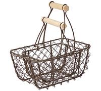 Rayher 46364546 panier de rangement en métal, avec poignée en bois, brun moka