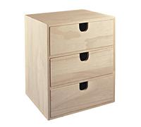 Rayher 62382000 - Petite commode en bois avec 3 tiroirs pour le rangement ordonné de petits accessoires de bureau, de couture, des bijoux & Cie marron - 21,5 x 14,5 x 16 cm