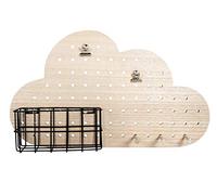 Rayher 63061000 Kit de rangement perforé Pin & Peg, nuage, nature, 13 pces, 40x10x23,5cm, bois MDF, mural, modulable, organisation, chambre d’enfant