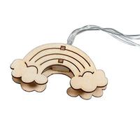 Rayher 69235159 Guirlande lumineuse enfant, Arc-en-ciel, 1 pce., 10 LED, 175 cm, motifs en bois naturel, éclairage blanc, chaud, alimentation à pile, minuterie, décoration