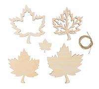 Rayher Assortiment de feuilles d’arbre, 6 pces, bois naturel, FSC mix Credit, 3,8-10,4cm, avec cordon, arts créatifs, décorations, suspensions, couronnes, automne-46704505