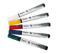 Rayher Assortiment de marqueurs pour textiles, 5 pces, pointe ronde 2-4mm, 5 couleurs, opaque, permanent, séchage rapide, lavable 30°C, arts créatifs, vêtements-35009000