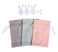 Rayher Assortiment de sachets «Lapin» en Tissu, 9 pces., 100% Polyester, 12x19,5cm, avec Cordon de Fermeture, 3 Couleurs, Arts créatifs, Cadeau, pâque, printemps-46685000