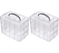 Rayher Boite de Rangement avec Poignée de Transport Boite de Rangement à 17 Compartiments, 23,1 x 15,6 x 18,5cm, Transparent, Grand (Lot de 2)