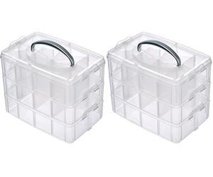 Rayher Boite de Rangement avec Poignée de Transport Boite de Rangement à 17 Compartiments, 23,1 x 15,6 x 18,5cm, Transparent, Grand (Lot de 2)