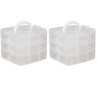 Rayher boite de rangement en plastique avec poignée de transport €“ transparente pour ranger vos affaires de scrapbooking €“ box €“ Ecru, Petit (Lot de 2)