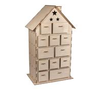 Rayher Hobby 62910505 Calendrier de l'Avent en bois naturel avec kit de construction en bois, 25,5 x 17,5 x 45,5 cm, lot de 185 pièces, certifié FSC, calendrier de l'Avent à remplir