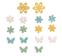 Rayher Embellissements « Fleur-Papillon », en bois, 4 couleurs, 16 pces., 2,3-4cm, autocollant, décoration, table, cartes, scrapbooking, été, printemps -46635999