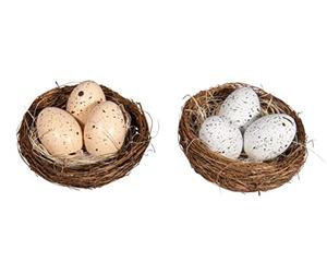 Rayher Nid d'oiseau déco AV. 3 œufs, déco de pâques 6,5cm ø Ass. 2pcs, 46684000