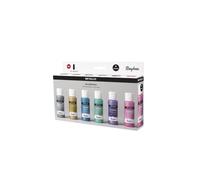 Rayher Peintures acryliques kit Metallic Tons métalliques 6coul à 60ml, 35059000, Rose, Violet, Bleu Azur, Vert mai, Argent, Or