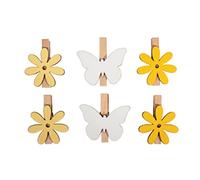 Rayher Pinces à Linge «Fleur-Papillon», Bois, 3 Couleurs, 6 pces, 4-5cm, Arts créatifs, décorations, été, Printemps, Cadeau, Photo, mémo-46681000