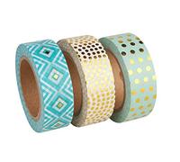 Rayher Rubans adhésifs Washi Tape, vert mente, doré, 1 set, L.10m, l.15mm, brillant, arts créatifs, scrapbooking, enfants-60891000
